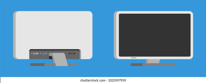 set of monitor front view and back view in flat design style. office property in flat design. electronic device (monitor) in modern flat design style