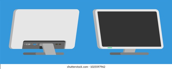 set of monitor front view and back view in flat design style. office property in flat design. electronic device (monitor) in modern flat design style