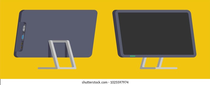 set of monitor front view and back view in flat design style. office property in flat design. electronic device (monitor) in modern flat design style