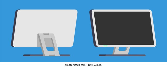 set of monitor front view and back view in flat design style. office property in flat design. electronic device (monitor) in modern flat design style