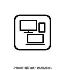 Set of monitor, laptop and cellphone line vector icon. Marketing outline illustration.