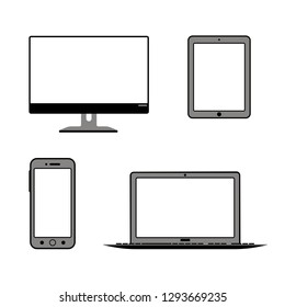 Set of monitor, laptop, tablet, smartphone on white background -  Vector