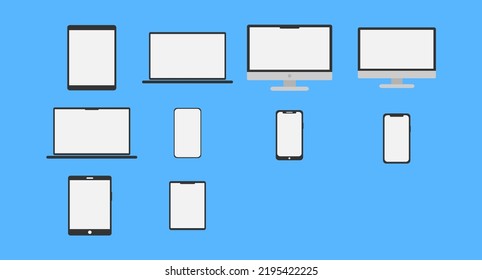 Conjunto de monitores, portátiles, tablets, smartphone - Ilustración de vectores estándar