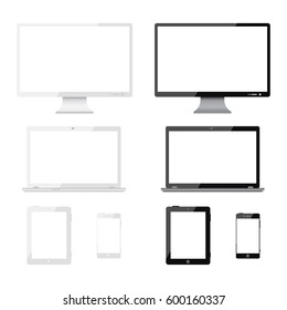 Set of monitor, laptop, tablet, smartphone, realistic device - stock vector