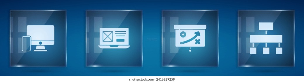 Set Monitor and mobile, UI UX design, Planning strategy concept and Site map. Square glass panels. Vector