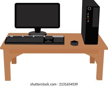 set of monitor, mouse, cpu, table, adn keyboard - Stock Vector illustration