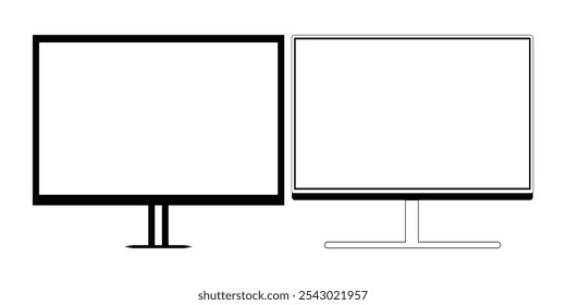 Set of monitor screen display icon in a flat style vector illustration. Blank screen isolated Desktop, laptop, computer monitor.