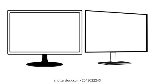 Set of monitor screen display icon in a flat style vector illustration. Blank screen isolated Desktop, laptop, computer monitor.