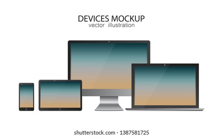 Set of monitor, tablet, laptop, smartphone. Vector illustration in realistic design.