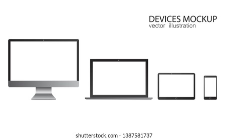 Set of monitor, tablet, laptop, smartphone. Vector illustration in realistic design.