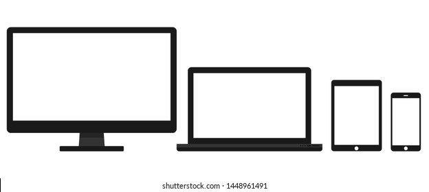 Set of monitors computer, laptop, tablet, smartphone and . Mockup and Screen Blank. Vector illustration in flat style. EPS 10 