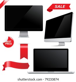 Set Monitors, Isolated On White Background, Vector Illustration