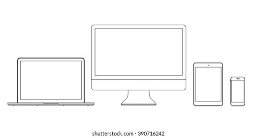 Set Monitors laptop tablet  and phone in lines