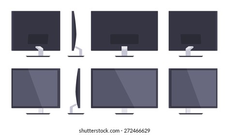 Set of the Monitors. The objects are isolated against the white background and shown from different sides
