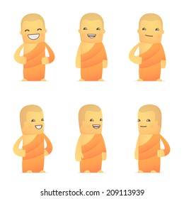 set of monk character in different interactive  poses