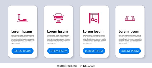 Set Monkey bar, Gymnastic rings, Swing car and Bumper. Business infographic template. Vector