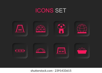 Set Monkey bar, Playground climbing equipment, Swing for kids, Swings, Sandbox with sand, Mushroom house and Education logic game icon. Vector