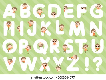 A set of monkey boy designed with alphabet.It's vector art so it's easy to edit.