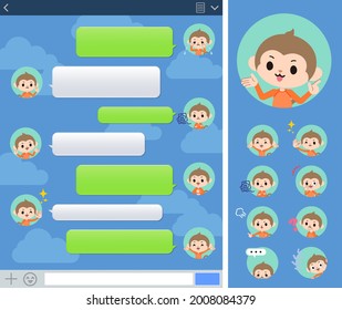 A set of monkey boy with expresses various emotions on the SNS window.It's vector art so it's easy to edit.