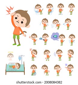A set of monkey boy with injury and illness.It's vector art so it's easy to edit.