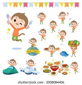 A set of monkey boy on food events.It's vector art so it's easy to edit.