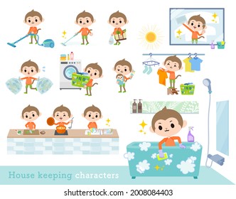 A set of monkey boy related to housekeeping.It's vector art so it's easy to edit.