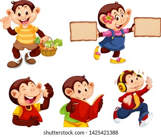 Set of monkey cartoon character illustration