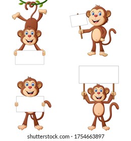 Set of monkey cartoon holding a text board. Vector illustration