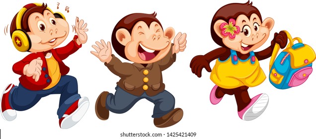 Set of monkey character illustration
