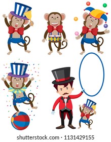 A set of monkey circus character illustration