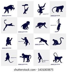 Set of Monkey Design Vector. Silhouette of Monkey. Vector illustration