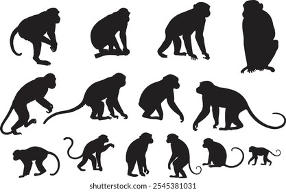 Set of Monkey Design Vector. Silhouette of Illustration Stock Vector 