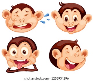 Set of monkey facial expression illustration