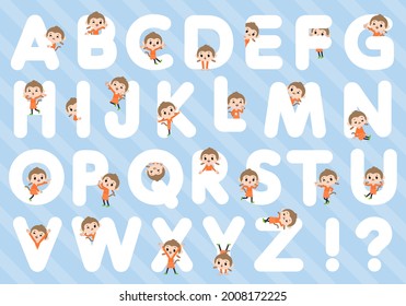 A set of monkey girl designed with alphabet.It's vector art so it's easy to edit.