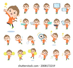 A set of monkey girl with digital equipment such as smartphones.It's vector art so it's easy to edit.
