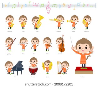 A set of monkey girl on classical music performances.It's vector art so it's easy to edit.