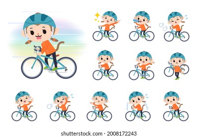 A set of monkey girl on a road bike.It's vector art so it's easy to edit.