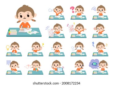 A set of monkey girl on study.It's vector art so it's easy to edit.