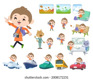 A set of monkey girl on travel.It's vector art so it's easy to edit.