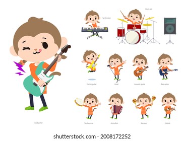 A set of monkey girl playing rock 'n' roll and pop music.It's vector art so it's easy to edit.