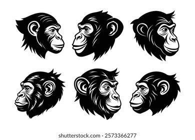 set of monkey head side view vector illustration