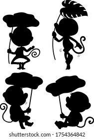 Set of monkey holding leaf silhouette illustration