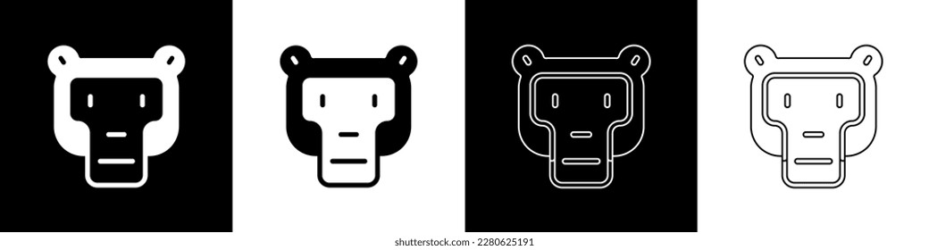 Set Monkey icon isolated on black and white background. Animal symbol.  Vector