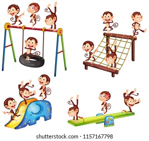 A set of monkey playing at playground illustration