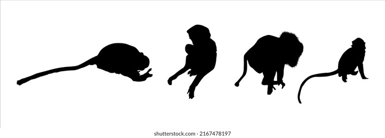 set of monkey silhouettes on white background