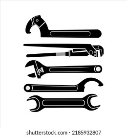 Set of monkey wrench vector silhouette