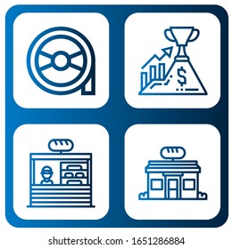 Set of mono icons. Such as Magnetic tape, Success, Bakery , mono icons