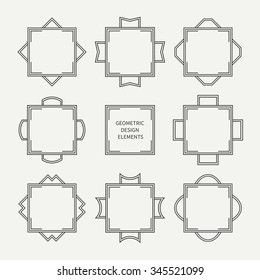 Set of mono line retro frame. Vector illustration. Isolated elegant design elements, border. Collection of symbols. Cards, wedding invitations. Labels, badges.