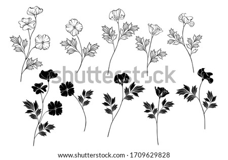 Similar – Image, Stock Photo Watercolor wildflowers, golden outlines isolated illustration, wedding stationery element