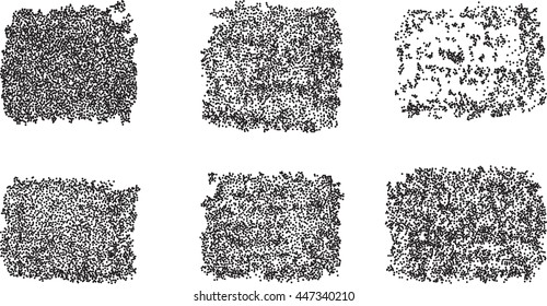 Set of monochromatic dotted blots and stains. Abstract vector design elements. Halftone textures.